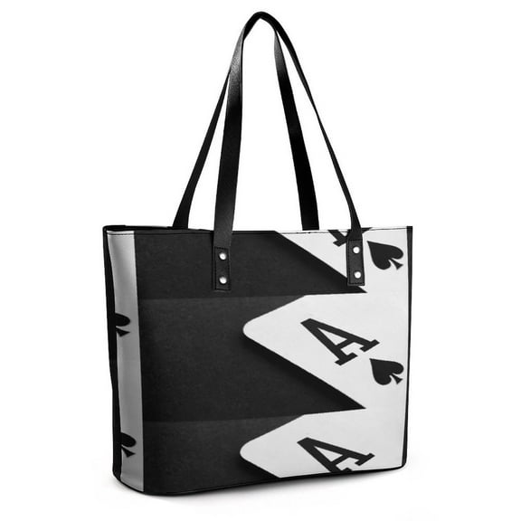 Ace of Spades Monochrome Playing Card Woman Leather Handbags Large Tote Bag Fashion Portable Handbags With Zipper