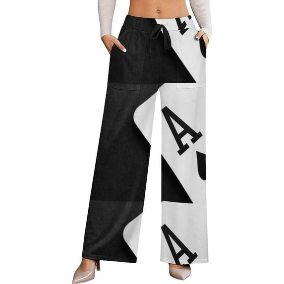 Ace of Spades Monochrome Playing Card Women's Casual Wide Leg Pants Comfort Pockets Elastic Waist Loose Fit Pants