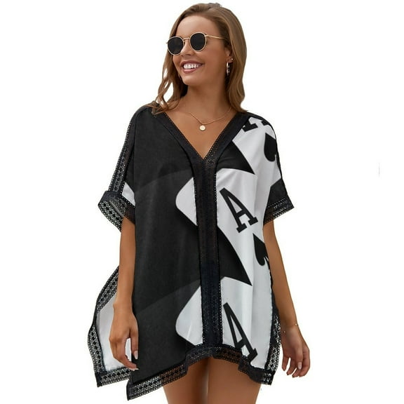 Ace of Spades Monochrome Playing Card Women's Swimsuit Coverup Summer Beach Cover Up Bathing Suit Dress