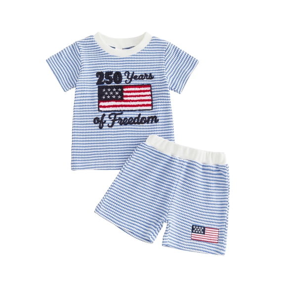 AceBaby 4th of July Outfits for Toddler Boys,0-3Y,95% Cotton 250th Anniversary 2Pcs Shorts Set