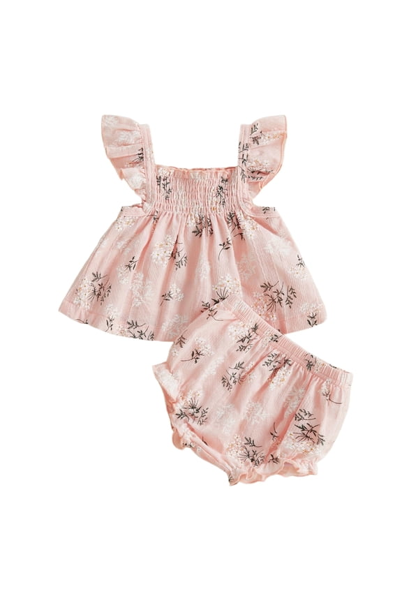 Baby Girl Floral 2Pcs Outfits Toddler Summer Shorts Set for 3-24M,95% Cotton