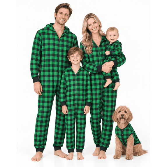 AceBaby Christmas Family Matching Pajamas Green Plaid Jumpsuit Sleepwear Holiday Loungewear