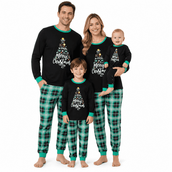 AceBaby Christmas Family Pajamas Matching Set, Letter and Leaf Print Holiday Loungewear Sleepwear PJs