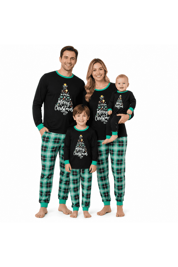Christmas Family Pajamas Matching Set, Letter and Leaf Print Holiday Loungewear Sleepwear PJs