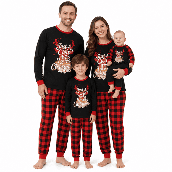 AceBaby Christmas Family Pajamas Matching Set Plaid Deer Print Holiday Loungewear Sleepwear PJs