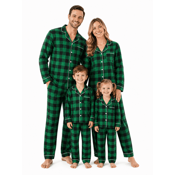 AceBaby Christmas Family Pajamas Matching Set, Red or Green Plaid Holiday Sleepwear Loungewear Pjs