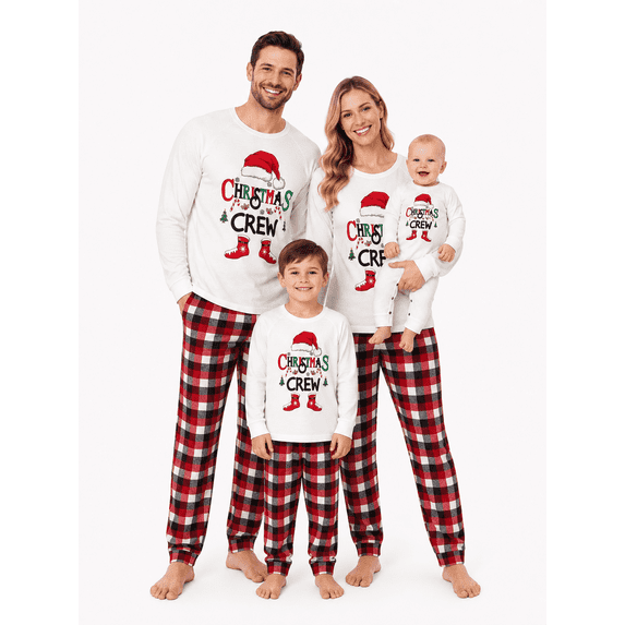 AceBaby Christmas Famliy Matching Pajamas , Letter and Plaid Print Holiday Sleepwear Loungewear PJs