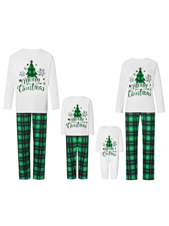 Family Matching Christmas Pajamas, Christmas Tree Letter Print T Holiday PJs Sleepwear Loungewear for Man/Woman/Kids/Baby