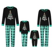 AceBaby Family Matching Christmas Pajamas Set, Letter Leaf Print Holiday PJs Sleepwear Loungewear for Men/Women/Kids/Baby