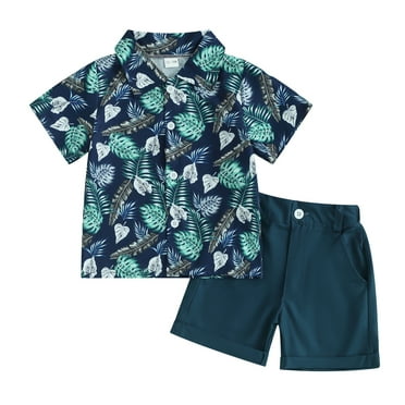 AceBaby Floral Print Short Sleeve Collar Neck Shirt Shorts (Toddler Boy's)