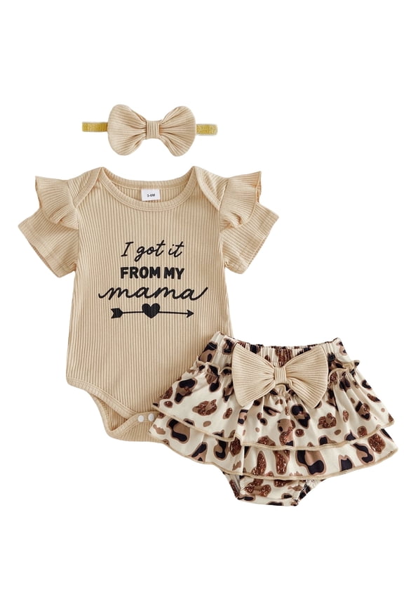 Infant Baby Girl Summer Leopard Print Skirt 3Pcs Outfit Set for 0-18M,95% Cotton