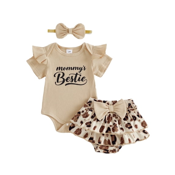 AceBaby Infant Baby Girl Summer Leopard Print Skirt 3Pcs Outfit Set for 0-18M,95% Cotton