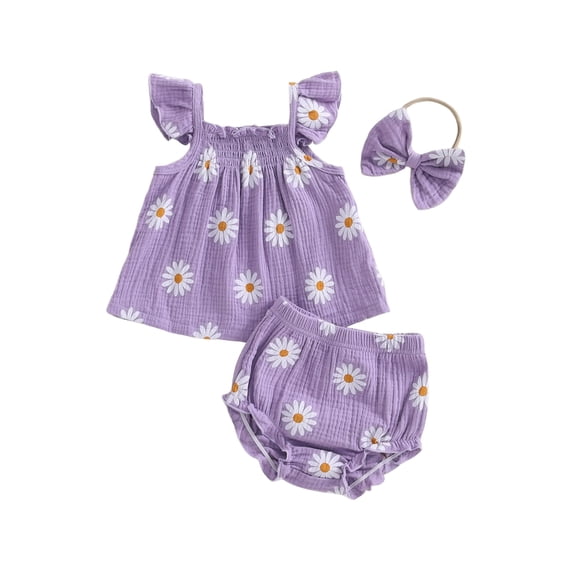 AceBaby Infant Baby Girl Summer Daisy 3Pcs Outfits for 0-18M,95% Cotton