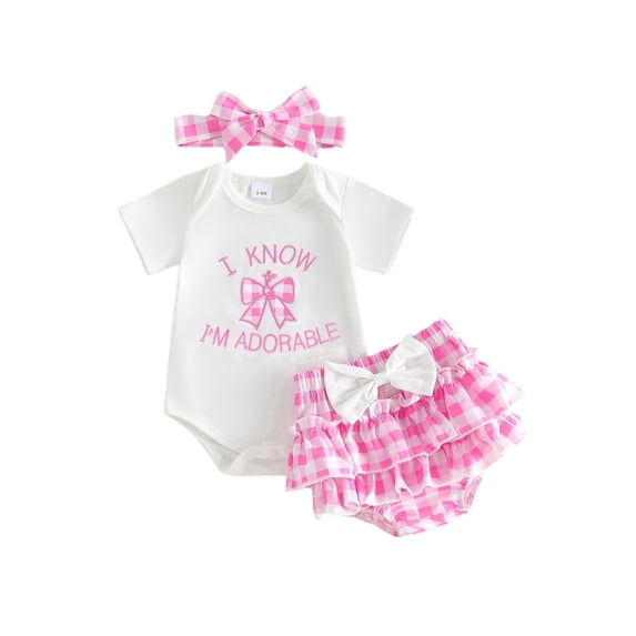 AceBaby Infant Baby Girl Summer Letter Embroidery Outfit Sets for 0-12M,95% Cotton