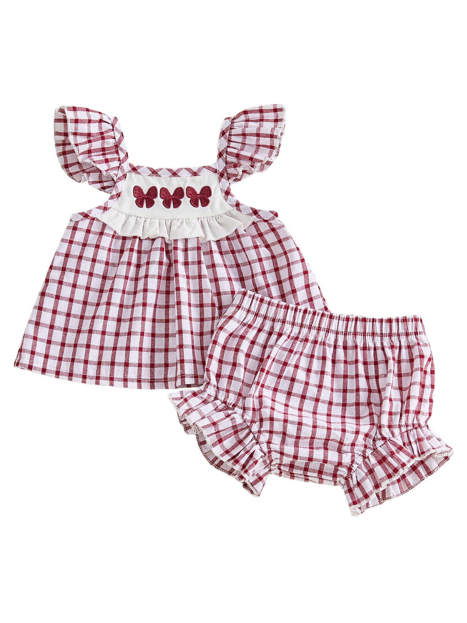 AceBaby Infant Baby Girl Summer Outfit Bow Plaid Tops and Ruffle ...