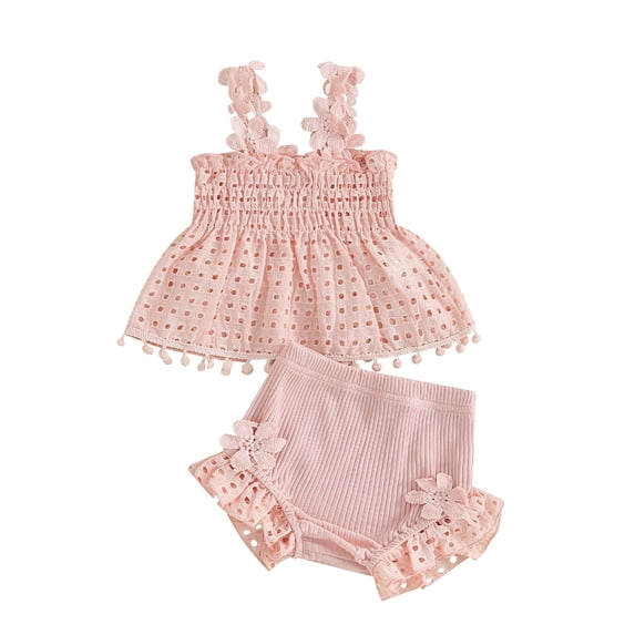 AceBaby Infant Baby Girls Summer Outfits Tank Tops and Ruffle Shorts 2Pcs Set,Size 0-18M