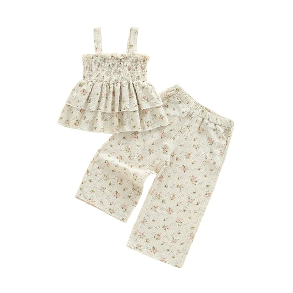 AceBaby Kid Baby Girl Spring Outfits 6M-7T Sleeveless Smocked Tank Tops + Pocket Pants Set Toddler Summer Clothes