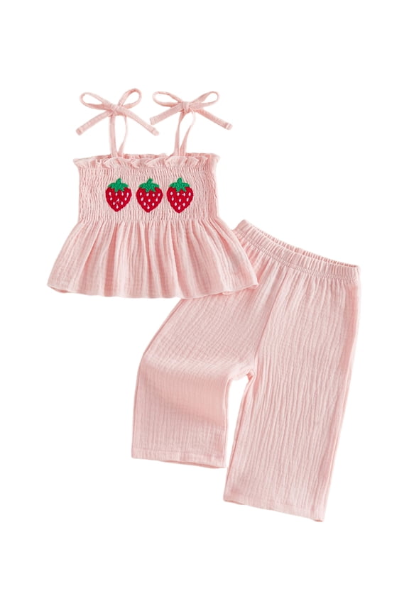 Kids Toddler Girl Summer Outfits 6M-6T Embroidery Smocked Cami Tops and Elastic Waist Long Pants 2Pcs Spring Clothes Set