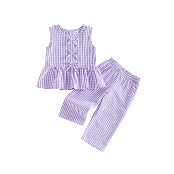 AceBaby Kids Toddler Girl Summer Plaid Tank Tops and Pants 2Pcs Clothes Set for Age 12M-5T