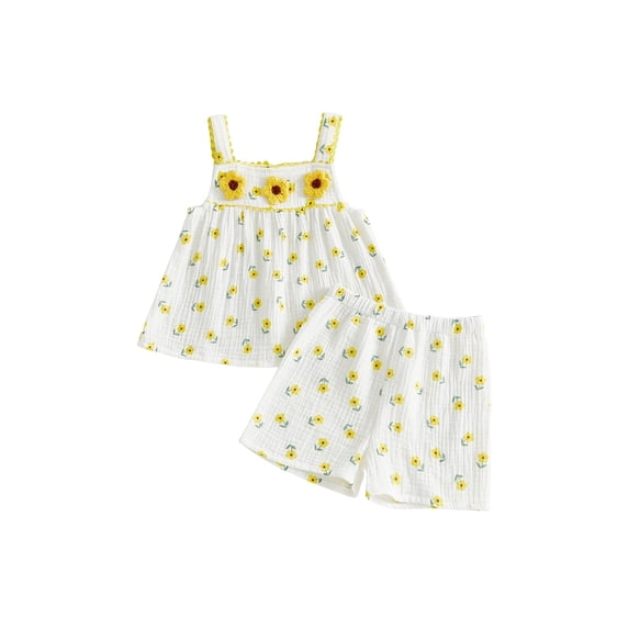 AceBaby Kids Toddler Girls Shorts Set, 6M-4T Floral Camisole with Shorts Summer 2Pcs Outfit for Casual Daily