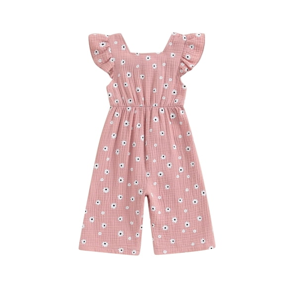 AceBaby Little Girl Summer Floral Print Ruffle Jumpsuit Pants for 6M-4Y,100% Cotton