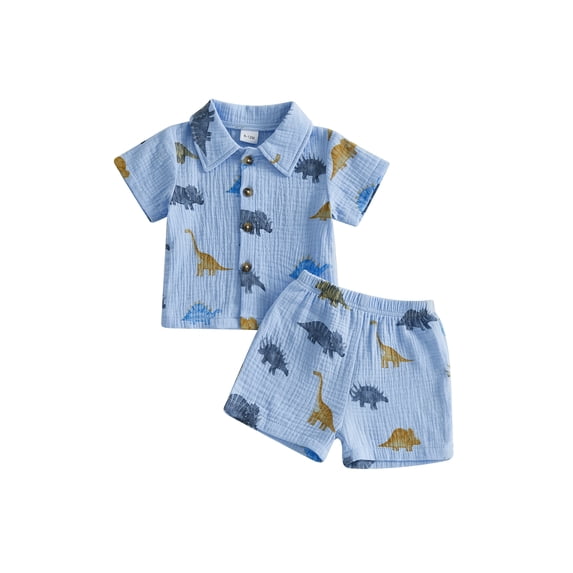 AceBaby Toddler Baby Boy 95% Cotton Dinosaur Print Shirt and Shorts Summer Outfits for Age 6M-4T