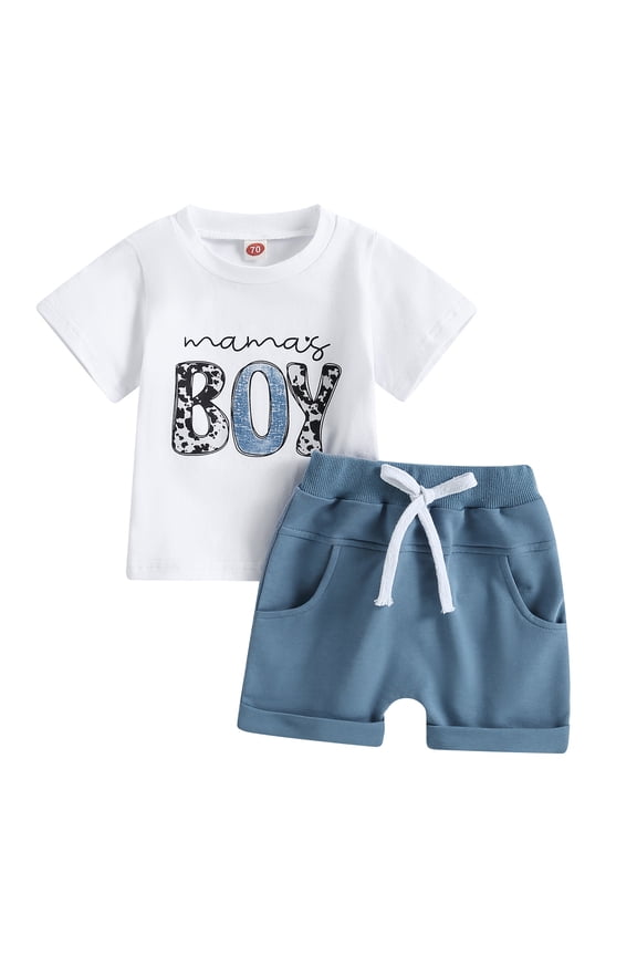 Toddler Baby Boy 95% Cotton Mama's Boy Print 2Pcs Clothes Set for Age 0-3T