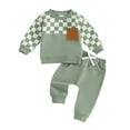 thumbnail image 1 of AceBaby Toddler Baby Boy Fall Checkerboard Print 2Pcs Outfit Sets for 6M-4Y,70% Cotton, 1 of 9