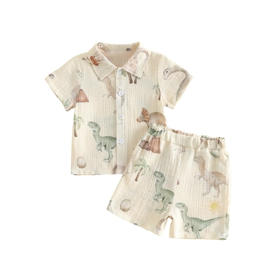 AceBaby Toddler Baby Boy Summer 95% Cotton Shirt and Shorts 2 Pcs Outfit Set for Age 6M-4T