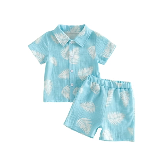 AceBaby Toddler Baby Boy Summer 95% Cotton Shirt and Shorts 2 Pcs Outfit Set for Age 6M-4T
