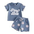 thumbnail image 1 of AceBaby Toddler Baby Boys Summer Shorts Sets 3M-5T Short Sleeve Letter Embroidery Tops and Baseball Print Shorts 2Pcs Outfits, 1 of 2