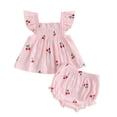 thumbnail image 1 of AceBaby Toddler Baby Girl Clothes 0-24M Cherry Print Tops and Ruffle Shorts 2Pcs Summer Outfits, 1 of 10