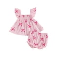 thumbnail image 1 of AceBaby Toddler Baby Girl Summer Outfits 3-24M Flying Sleeve Tops and Ruffled Shorts 2Pcs Set, 1 of 9
