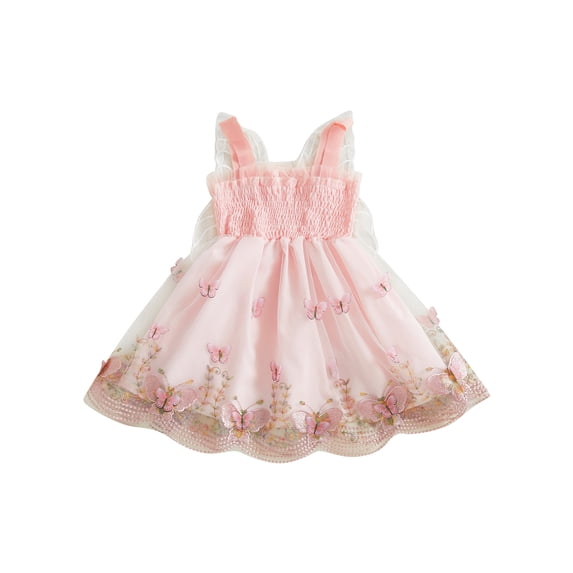 AceBaby Toddler Baby Girls Dress 6M-4T Butterfly Embroidery Sleeveless Casual Dresse