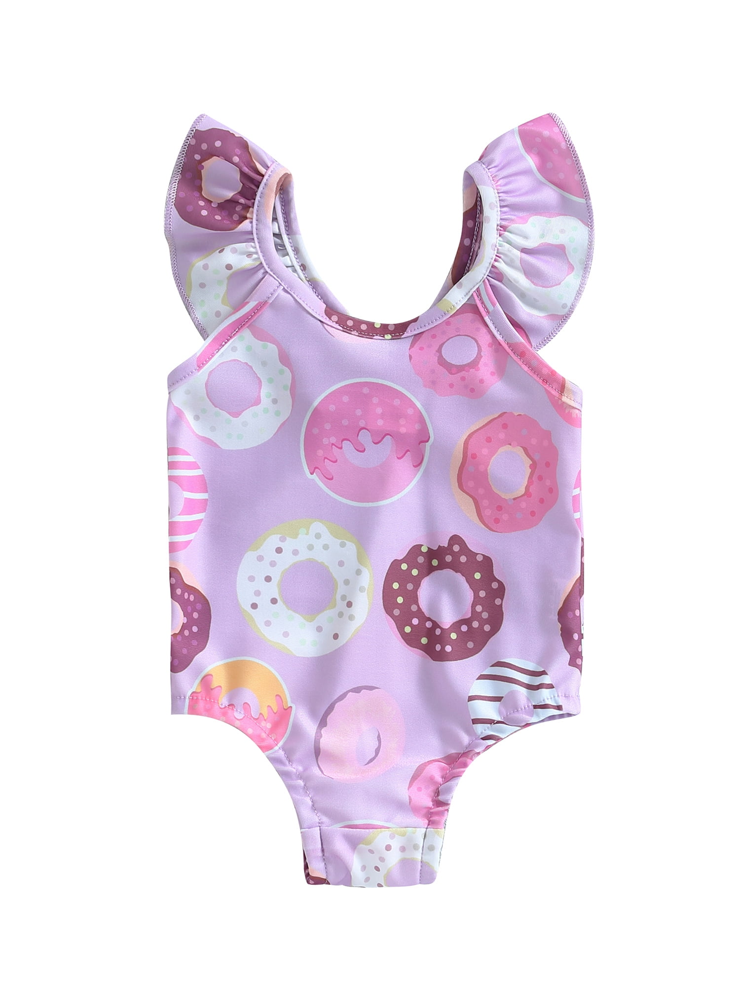 AceBaby Toddler Baby Girls Summer Swimsuit,3 6 9 12 18 24 Months Sleeveless Cartoon Donut Print