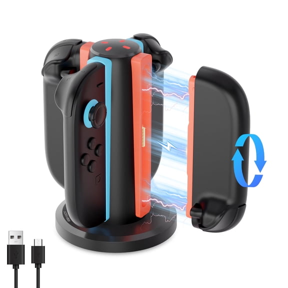 AceGamer 4-in-1 Charging Dock for Nintendo Switch 2 Joy-Con in Any Direction, 4-Port Magnetic Charging Station, Vertical Fast Charging Stand with LED Indication and USB Type-C Charger Cable