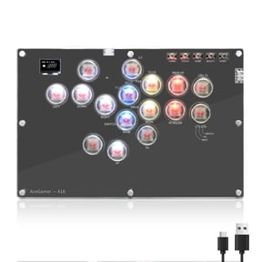 AceGamer Arcade Stick 16Keys All-Button Gamerfinger with Turbo Functions & Custom RGB,Arcade leverless Controller Street Fight for PC/PS3/PS4/Switch/Steam Game Keyboard-Supports Hot Swap & SOCD