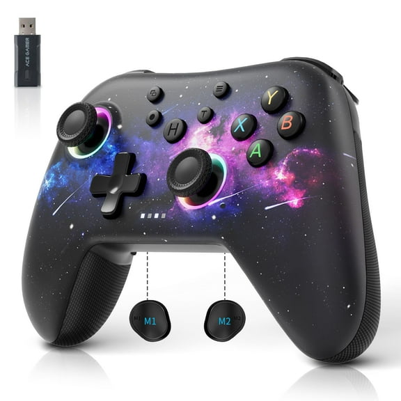 AceGamer Aurora II 2.4G Wireless Bluetooth Controller for PC/Android/Switch/iOS/Switch 2/Steam Deck with Rotary Motors, RGB Hall Effect Joysticks - PC Gaming Controller and Back Buttons Lock,Galaxy