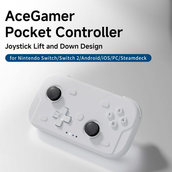 AceGamer Wireless Pocket Controller for Nintendo Switch 2/Switch/Android/iOS/PC/Steamdeck/Tablet, 1000Hz Polling Rate, Bluetooth Controller with Lift-Stick/6-axis Gyroscope/Turbo/Vibration(White)