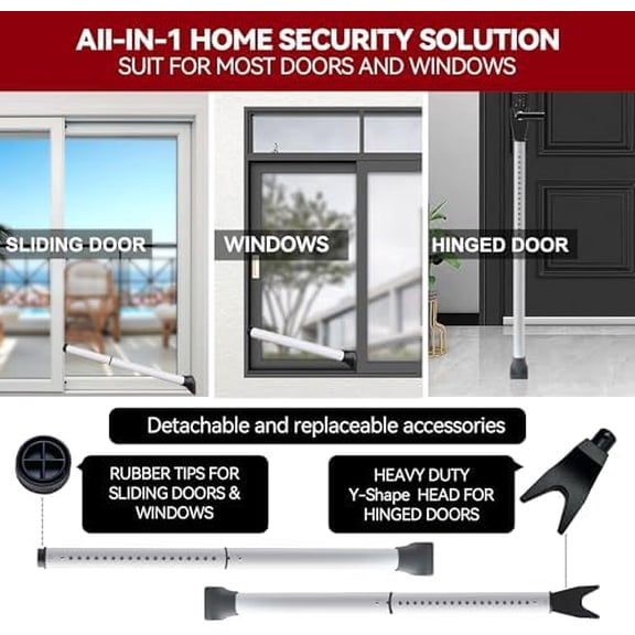 AceMining Upgraded Door Security Bar & Sliding Patio Bar, Heavy Duty Stoppers Adjustable Jammer for Home, Apartment, Travel (2 Pack,White)