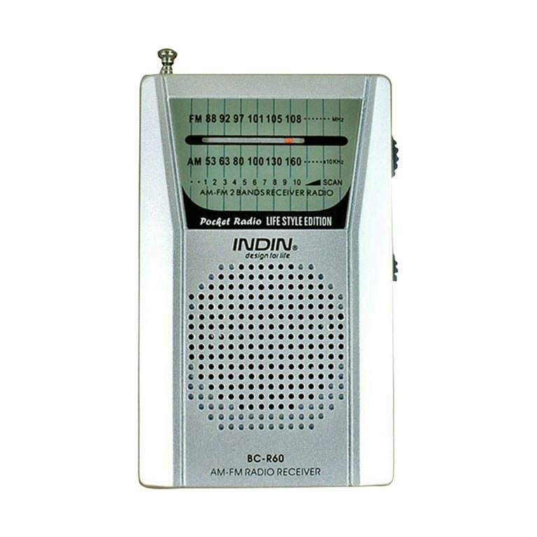 AM FM Portable Pocket Radio, Compact Transistor Radios - Best Reception,  Loud Speaker, Earphone Jack, Long Lasting, 2 AA Battery Operated (Silver)