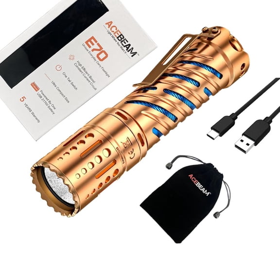 Acebeam E70 Copper LED Flashlight -4600 Lumens -up to 240 meters throw 6500K Cool White