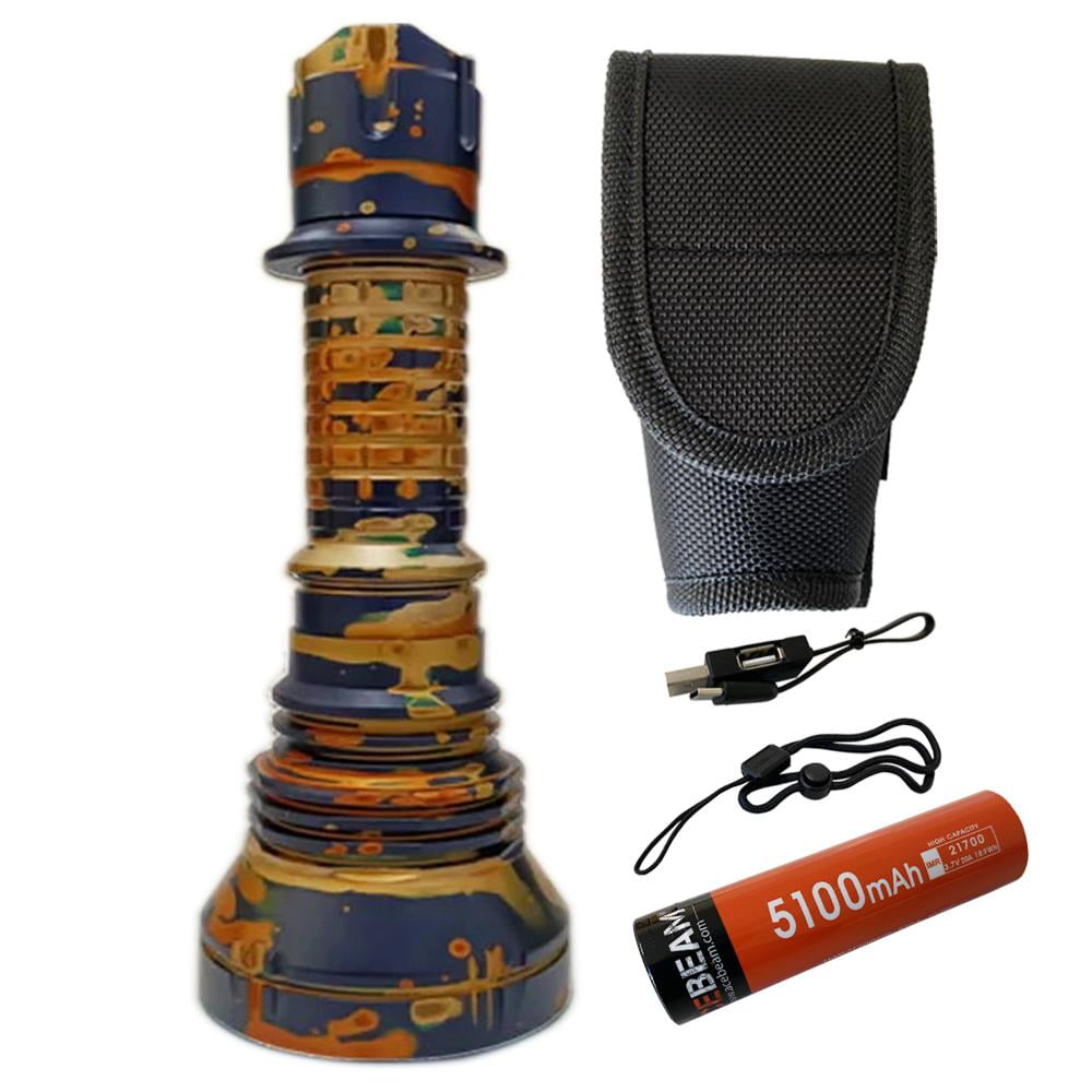 Acebeam L19 CAMO PM1 WHITE LED Flashlight -1650 Lumens 1300 meter throw w/20A 21700 battery - ORANGE CAMO