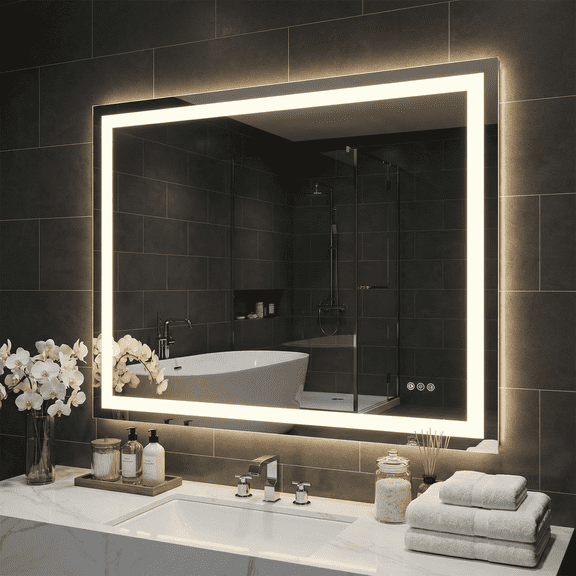 Acebond 48x32 Rectangular Bathroom Led Mirror | Dimmer Light | 3 Light Setting | Wall Mounted Anti-Fog Led | Mirror IP54 Waterproof | Shatterproof | Touch Sensor