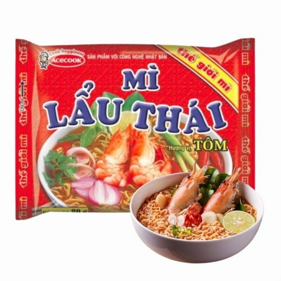 Acecook Thai Hot Pot Instant Noodles 15 ct Spicy & Sour Flavor, Authentic Tom Yum Style, 80g