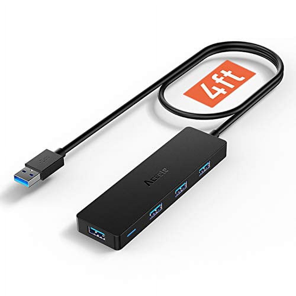 Aceele USB Hub 3 0 Splitter with 4ft Extension Long Cable Cord 4 Port Extra Slim Multiport Expander for Desktop Computer PC PS4 Laptop Chromebook Surface Pro 3 iMac Flash Drive Data and More