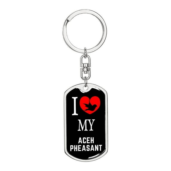 Aceh Pheasant Dog Tag Keychain Stainless Steel or 18k Gold