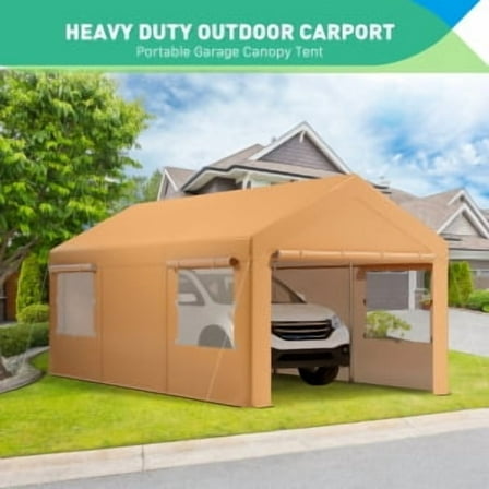 Acekid 10x20FT Carport Canopy, Portable Garage Shelter Heavy Duty for Car & Bike, Yellow With Side Wall