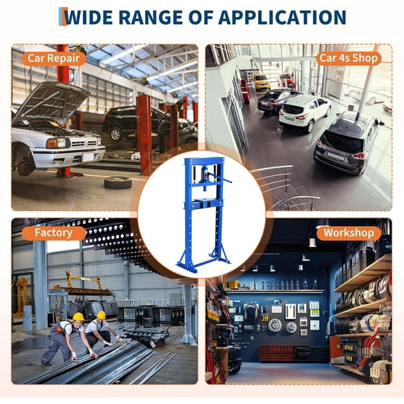 Acekid 12 Ton H-Frame Hydraulic Press, Heavy Duty Floor Shop Press with Adjustable Workbench & 2 Press Plates, for Straightening & Automotive Repair, Blue