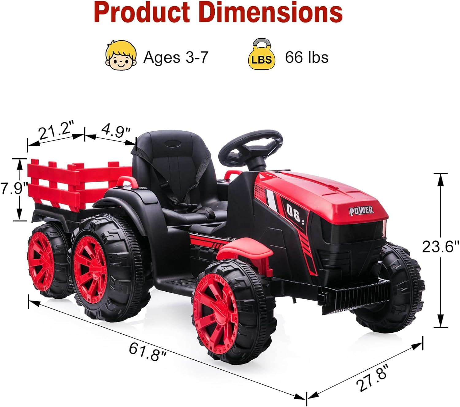 Acekid 12V 7AH Ride On Tractor with Remote Control Battery Powered ...